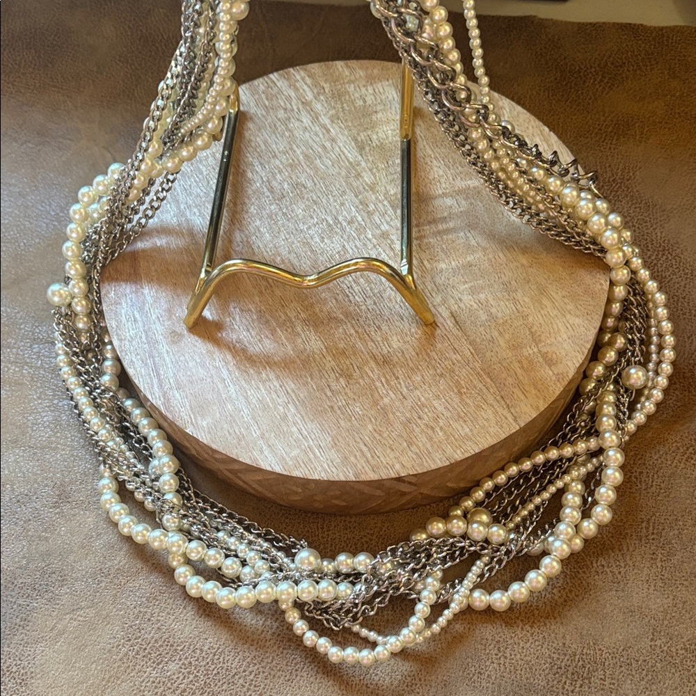 Elegant Silver and Pearl Necklace extra long